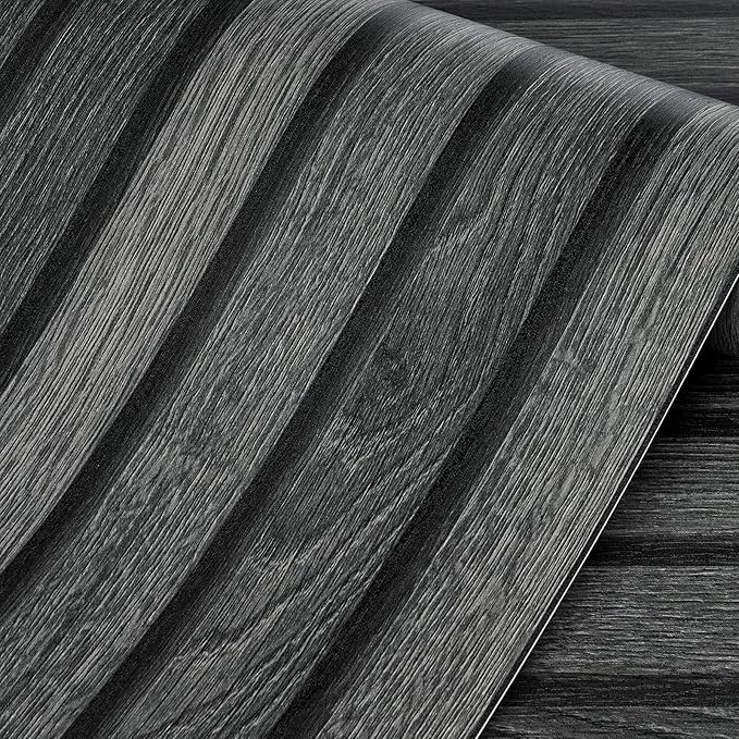 Livelynine 15.8x197 Black Slat Wallpaper Peel and Stick for Bedroom Self Adhesive Wall Paper for Bathroom Waterproof Contact Paper Black Beadboard Paneling Wallpaper Modern Wood Slats for Wall Decor