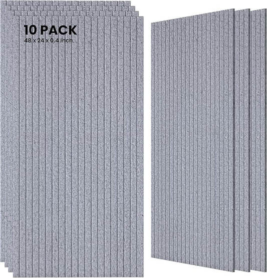10 Pack Large Acoustic Panels,48 x 24 x 0.4 Inch Sound Proof Foam Panels for Walls，Premium Noise Dampening Panels,Sound Panels for Media Room, Office and Studio,Silver Gray