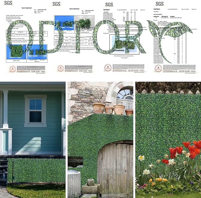 Artificial Boxwood Grass Wall Backdrop: 24 X 16 in 24P (64 sqft) UV-Anti Faux Plants Vine Privacy Fence Screen for Indoor & Outdoor Green Wall Decor and lvy Wall Privacy Coverage.