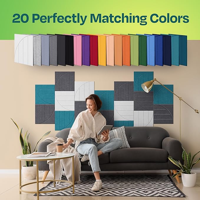 Acoustic Panels 12-Pack Soundproof Wall Panels 12"x12"x0.4" Decorative Sound Dampening for Your Home, Office, Studio, Bedroom & More with Unique ModuArc Carving [Pebble Gray]