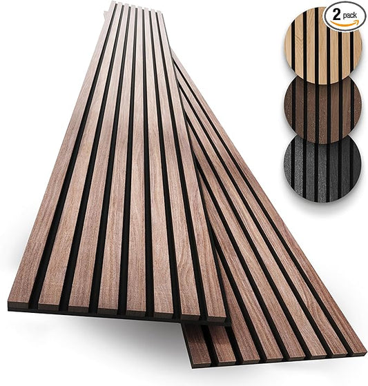 2-Pack Acoustic Wood Slat Panels - Soundproof Wall Paneling for Interior Decor