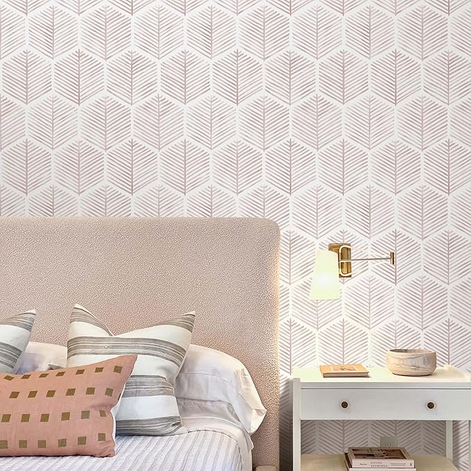 MelunMer Pink Modern Peel and Stick Wallpaper Boho Removable Self Adhesive 276''L 17.3''W Wallpaper for Bedroom/Bathroom Waterproof Contact Paper for Cabinets/Drawers Geometric Contact Paper Pink