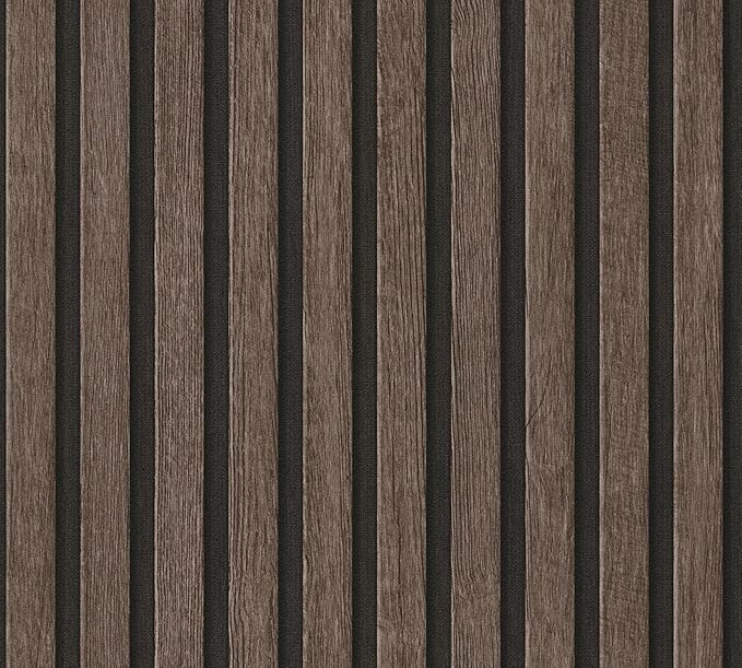 A.S. Création Wallpaper Wood Panels - Black, Brown - Striped Wood Wallpaper 395.99in x 20.87in Made in Germany - 391093