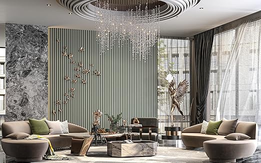 94" x 24" Acoustic Wood Slat Wall Panels – Modern Decorative Soundproof Panels for Walls & Ceilings, Premium Noise-Reducing Wood Paneling for Home & Office (Set of 10) (Alamosa Green w/White Base)