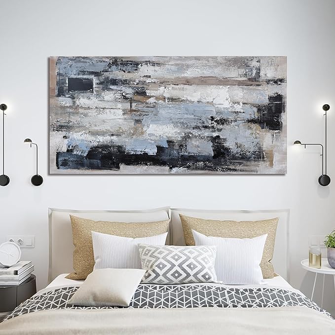 KUPTEU Canvas Wall Art Decor Modern Large Wall Art For Living Room Abstract Art Blue Black Wall Art Prints Artwork for Walls Abstract Canvas Art Wall Decor Bedroom Office Decor 24"x48"