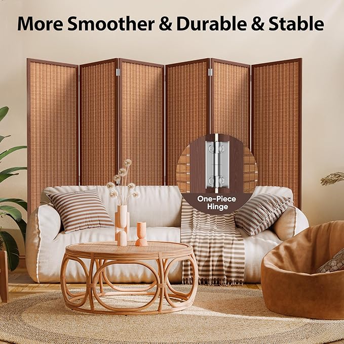 JOSTYLE 6 Panel Folding Privacy Screens 6ft Bamboo Freestanding Room Dividers, 70.9" H x 118" W