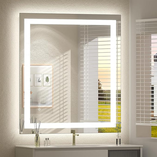 32x36 LED Bathroom Mirror with Lights, Lighted Bathroom Vanity Mirror for Wall, Backlit+Front Lit, Dimmable, Anti-Fog, Memory, Shatter-Proof, ETL Listed (Horizontal/Vertical)