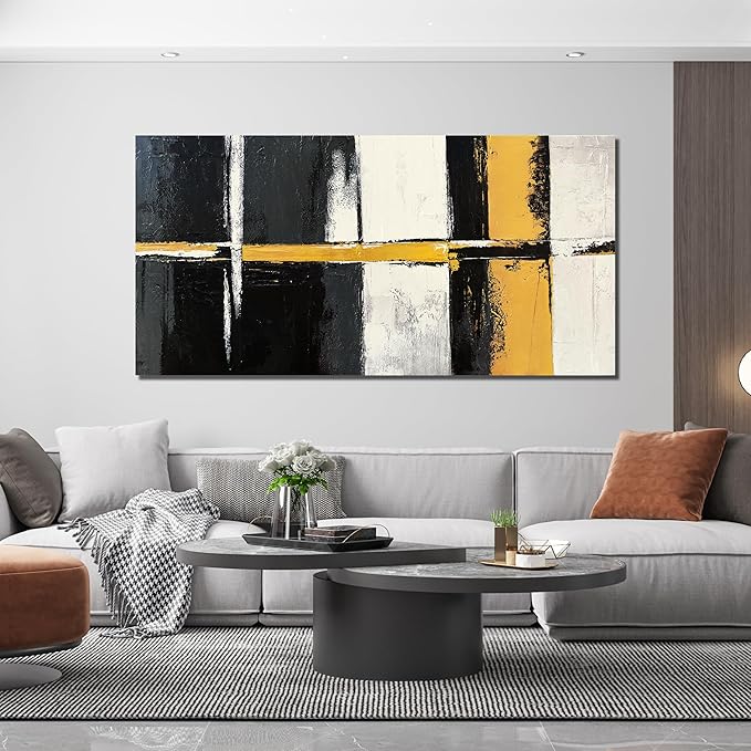 Canvas Wall Art Decor Large Wall Art Pictures for Living Room Black and White Wall Art Decor Abstract Art Work Modern Black Yellow Abstract Wall Art Prints For Bedroom Office Home Wall Decor 24"x48"
