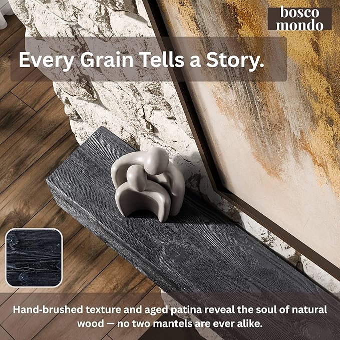 BoscoMondo Fireplace Mantel, Wall-Mounted 72 inch Floating Shelf for Wall, Tv Shelf, Rustic Shelf - 8x6x72 Intense Black