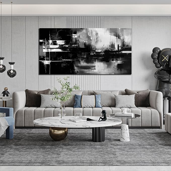 Abstract Canvas Wall Art for Office - Black and White Wall Pictures for Living Room - Big Wall Art for Bedroom Size 29" x 59"