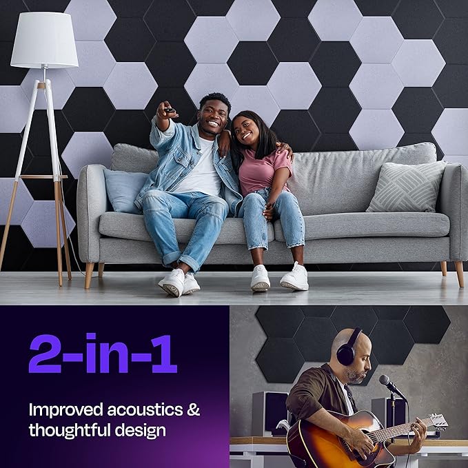 Acoustic Panels 12-Pack Soundproof Wall Panels 12"X10.4"X0.4" Sound Panels High Density Sound Dampening Panels - [Dark Gray Hexagon]