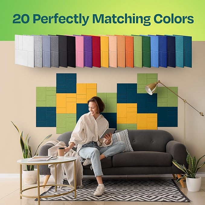 Acoustic Panels 12-Pack Soundproof Wall Panels 12"x12"x0.4" Decorative Sound Dampening for Your Home, Office, Studio, Bedroom & More with Unique GridFrame Carving [Ocean Turquoise]