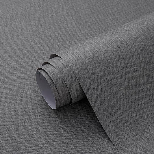 24"x393" Grey Grasscloth Peel and Stick Fabric Textured Contact Paper Linen Wallpaper Vintage Matte Frosted Waterproof Flax Wallpaper for Bedroom Bathroom Kitchen (Dark Gray)