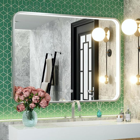 40x30 Inch Silver LED Mirror for Bathroom with Lights, Adjustable 3000K/4500K/6000K, Lighted Bathroom Vanity Mirrors for Wall, Anti-Fog, Dimmable, Memory Funtion, Horizontal/Vertical