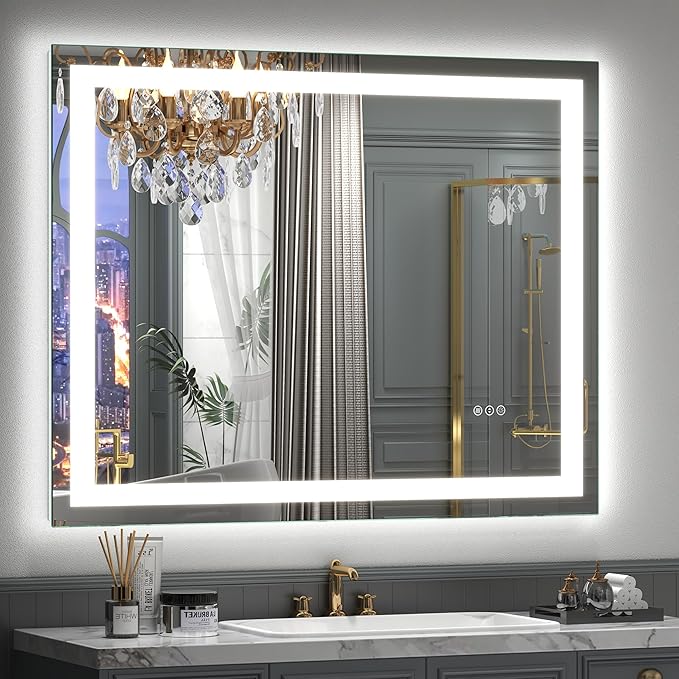 40x36 Inch LED Bathroom Mirror for Wall, Lighted Bathroom Vanity Mirror with Lights, Dimmable, Anti-Fog, 3 Colors, Shatter-Proof,ETL Listed (Front Lights+Backlit)