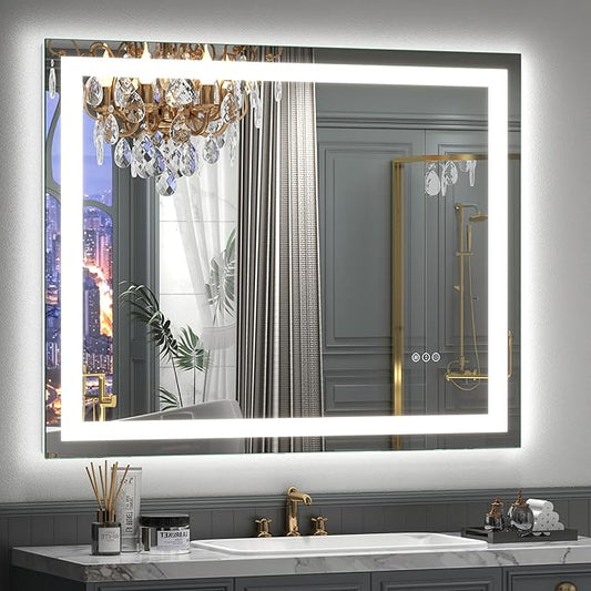 40x36 Inch LED Bathroom Mirror for Wall, Lighted Bathroom Vanity Mirror with Lights, Dimmable, Anti-Fog, 3 Colors, Shatter-Proof,ETL Listed (Front Lights+Backlit)