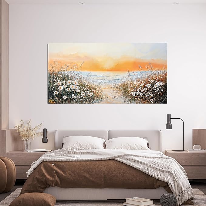 Canvas Wall Art Decor Wall Pictures for Living Room Artwork for Walls Large Coastal Beach Wall Art Prints Canvas Art Wall Decor Vintage Landscape Wall Art Decorations Bedroom Home Wall Art Decor 24" X 48"