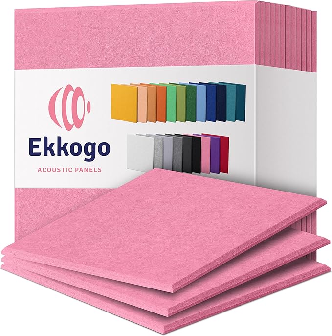 Acoustic Panels 12-Pack Soundproof Wall Panels 12"X12"X0.4" Sound Panels High Density Sound Dampening Panels - [Chic Pink Square]