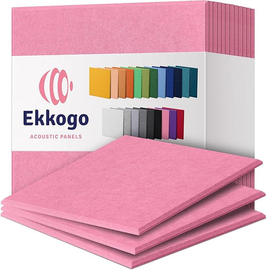 Acoustic Panels 12-Pack Soundproof Wall Panels 12"X12"X0.4" Sound Panels High Density Sound Dampening Panels - [Chic Pink Square]