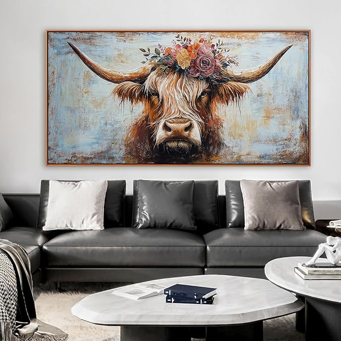 Canvas Wall Art Decor Canvas Art Wall Decor Highland Cow Wall Art Prints Wall Art Picutures for Living Room Large Vintage Wall Art Decor Framed Artwork for Walls Home Bedroom Office Decorations 29" X 59"