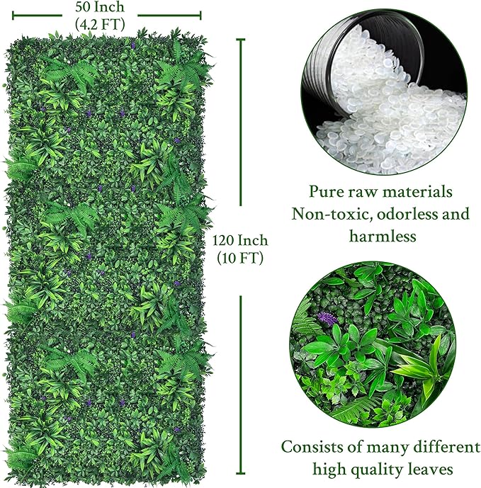 Artificial Greenery Wall Panels: 50'' x 120'' UV-Anti Faux Greennery Grass Wall Privacy Backdrop Fence Screen for Garden Fence Covering Privacy, Outdoor Indoor Home Decor