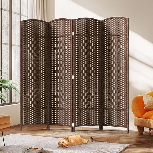 JOSTYLE Room Divider 4 Panel Portable Room Divider Panel Wall, 6ft Tall Divider for Room Separation, Folding Privacy Screen Panel, Freestanding Partition Screen, Chestnut Brown