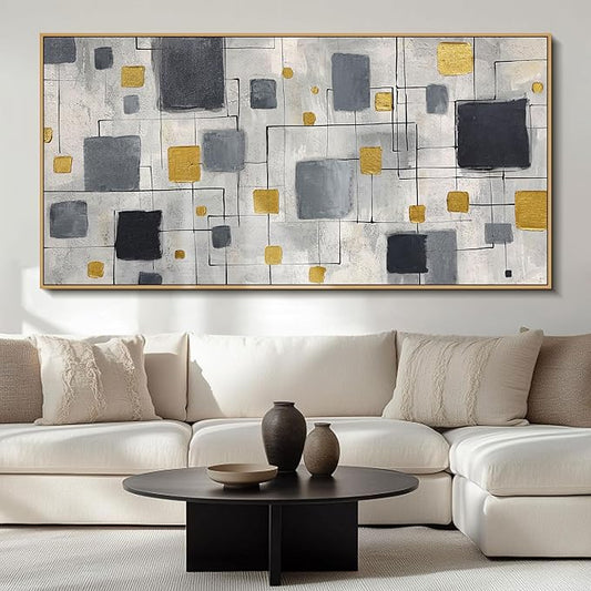 KLAKLA Framed Boho Black and Gold Grey Modern Abstract Wall Art for Living Room Bohemian Wall Hanging Artwork Minimalist Geometric Pictures for Bedroom Office Bathroom Wall Decor 48x24 Inches
