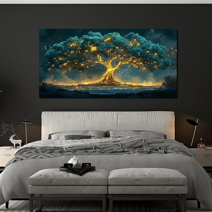 Canvas Wall Art Decor Artwork for Walls Green Gold Wall Art Decor Tree of Life Wall Art for Living Room Tree Wall Decor Art Wall Art Paintings Prints Art Work for Room Home Office Wall Decor 20" X 40"