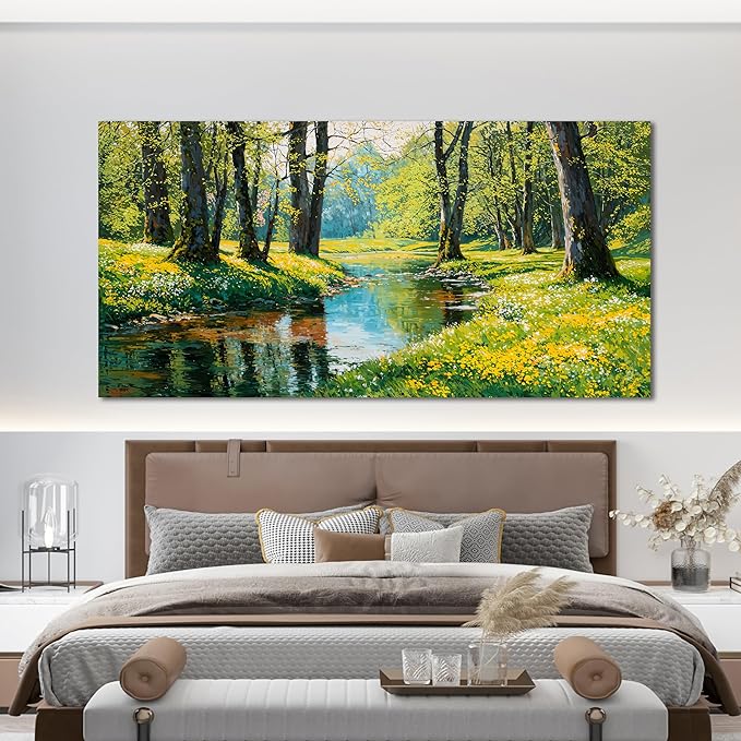 Canvas Oversized Wall Art Decor Large Wall Art Pictures for Living Room Modern Landscape Wall Art Prints Botanical Canvas Art Wall Decor Nature Forest Wall Art Decorations Bedroom Office Decor 29"X58"