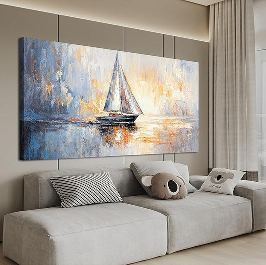 Canvas Wall Art Decor Large Canvas Art Wall Decor Wall Pictures for Living Room Coastal Minimalist Wall Art Large Artwork for Walls Modern Gold Wall Art Prints Bedroom Office Wall Art Decor 24" X 48"