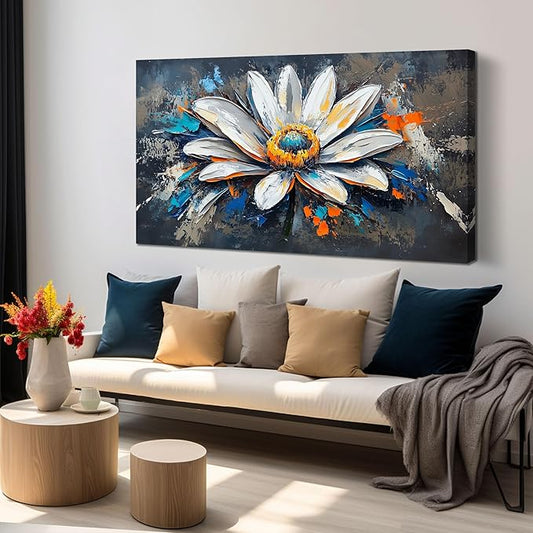 AOZEMI Large Canvas Wall Art for Living Room Bedroom Home Office White Flower Art Floral Picture Modern Artwork 29"x59"