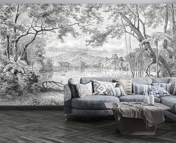 Black and White Tropical Rainforest Wall Mural Wallpaper for Bedroom 103" x 69"