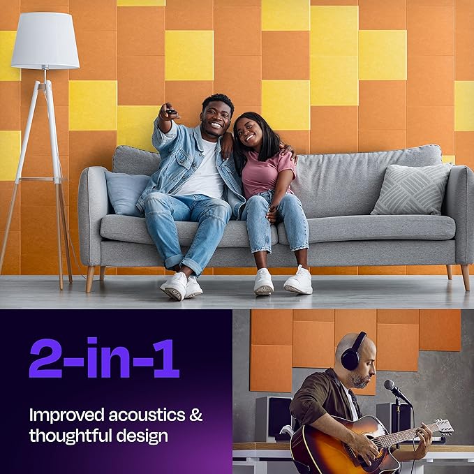 Acoustic Panels 12-Pack Soundproof Wall 12"X12"X0.4" - High Density Sound Dampening [70'S Orange Square]