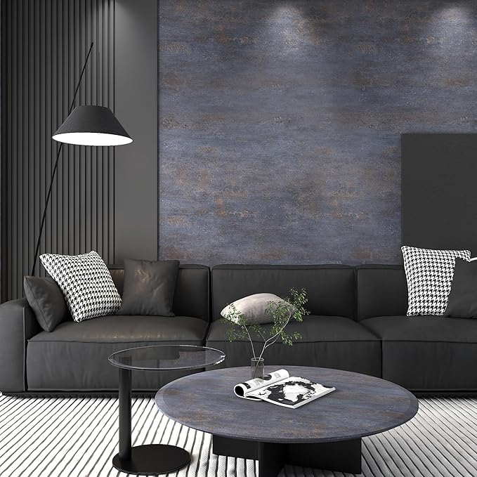 32"×591" Extra Wide Thick Blue Grey Black Concrete Wallpaper Peel and Stick 3D Vinyl Textured Faux Concrete Contact Paper Gray Waterproof Cement Wall Sticker for Bedroom Bathroom Living Room