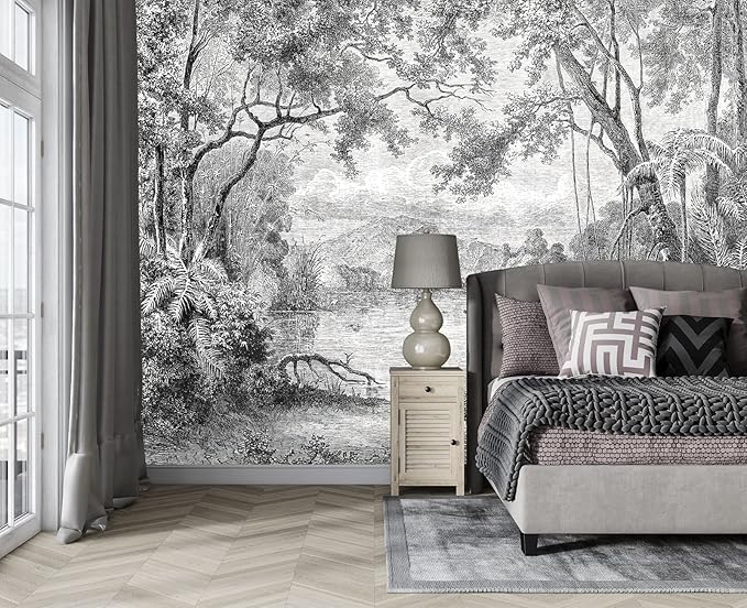 Black and White Tropical Rainforest Wall Mural Wallpaper for Bedroom 178" x 117"