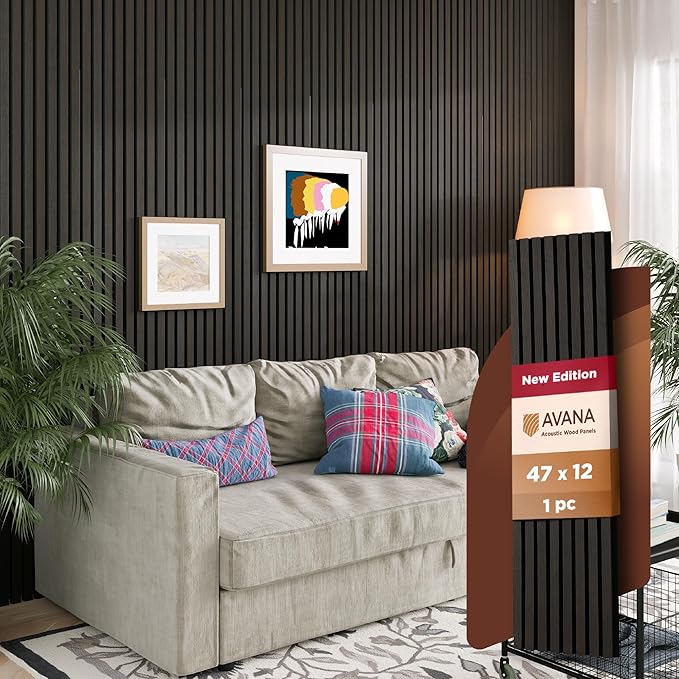 Avana Acoustic Wood Wall Panels – 47.2 x 12.6 Inch Smoke Oak Acoustic Panels 1 PC – Wall Panels For Interior Wall Decor for Homes, Offices, Studios – Modern Sturdy & Durable Wood Panels For Wall