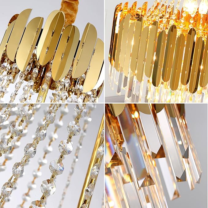 KoKo&Yukina 16-Light Gold Crystal Chandeliers French Empire Crystal Chandelier Gold Modern Farmhouse Chandeliers Light Fixture for Bedroom Hallway High Ceiling Staircase Chandelier D23.6