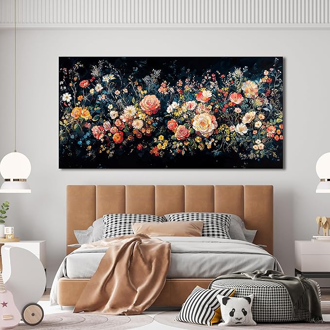 Canvas Wall Art Decor Wall Pictures for Living Room Large Canvas Art Wall Decor Vintage Green Wall Art Large Artwork for Walls Colorful Flower Wall Art Prints Bedroom Office Wall Art Decor 24" X 48"