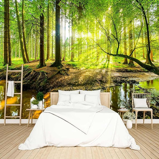 Nature Forest Wallpaper Woodland Peel and Stick Wall Mural for Bedroom Living Room - 96"x137"