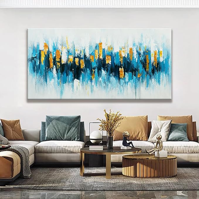 Abstract Wall Art Canvas Art Wall Decor For Living Room Decorations Large Blue And Gold Abstract Wall Decor White Abstract Wall Art For Home Bedroom Kitchen Office Artwork 29x58 Inch