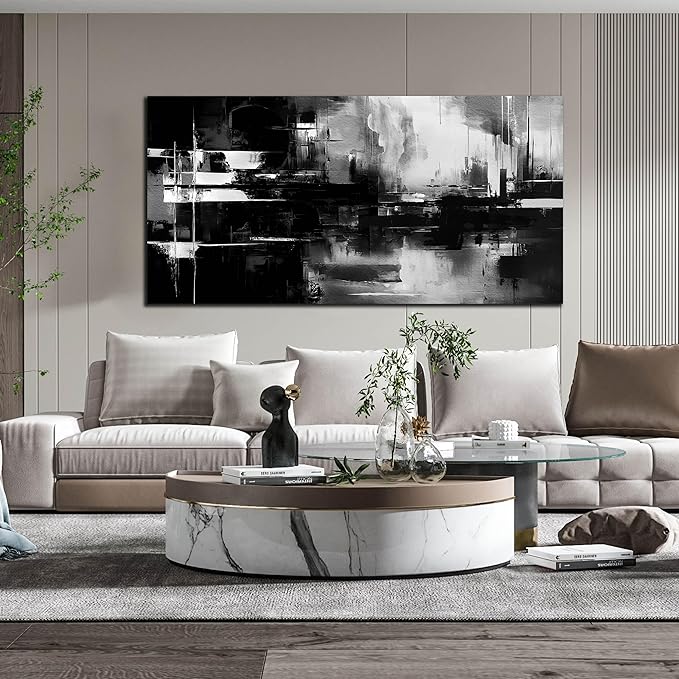 Abstract Canvas Wall Art for Office - Black and White Wall Pictures for Living Room - Big Wall Art for Bedroom Size 29" x 59"
