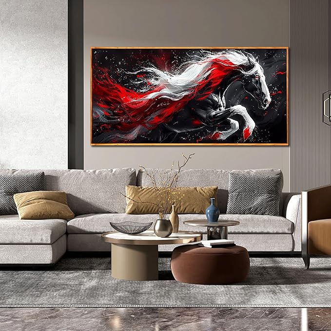 Ouzzlie Horse Wall Art Red Wall Decor Living Room Animal Pictures Black White Wall Decorations for Living Room 29" x 59"