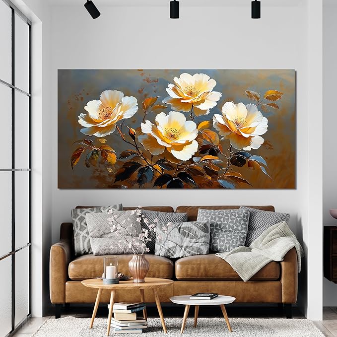 Canvas Wall Art Decor Wall Art Picture for Living Room Canvas Art Wall Decor Vintage Botanical Wall Art Prints Artwork for Walls Warm Flowers Wall Art Decorations Bedroom Office Home Decor 20" X 40"