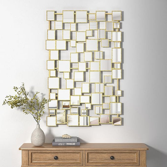 Large Modern Accent Wall Mirror for Living Room Gold 45×30 Inch Metal Framed Decorative Mirror for Entryway Bedroom Home Decor