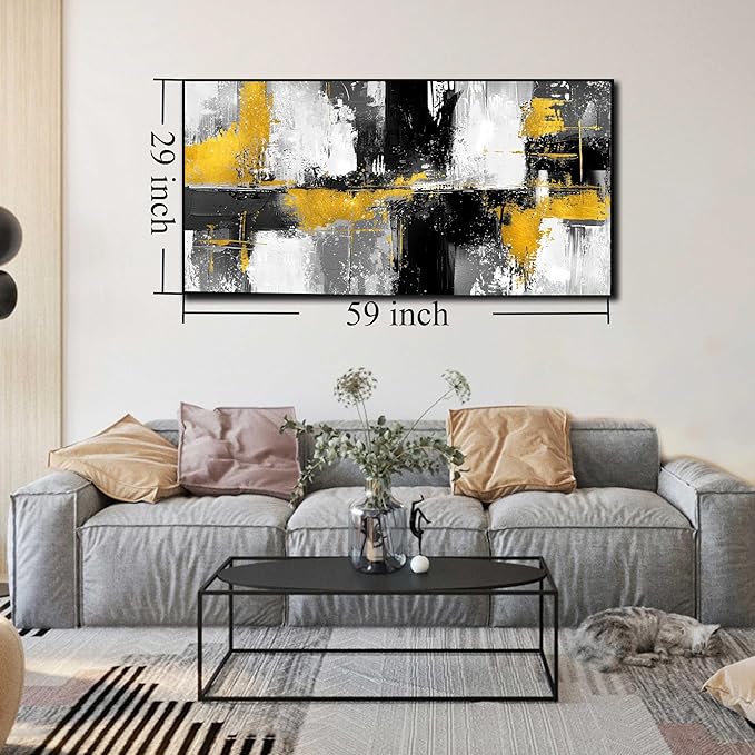Abstract Art Wall Decor - Black Art Work for Living Room Walls - Big Picture Frames for Wall Size 29" x 59"