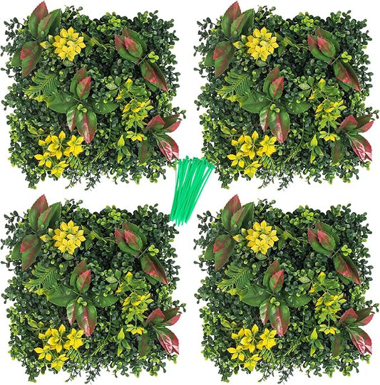 Artificial Grass Wall, 3D Grass Backdrop, Plant Backdrop with Zip Ties, Artificial Hedge Panels, Grass Wall Panels for Indoor & Outdoor Decoration, 10 * 10 Inch, 4 Pack