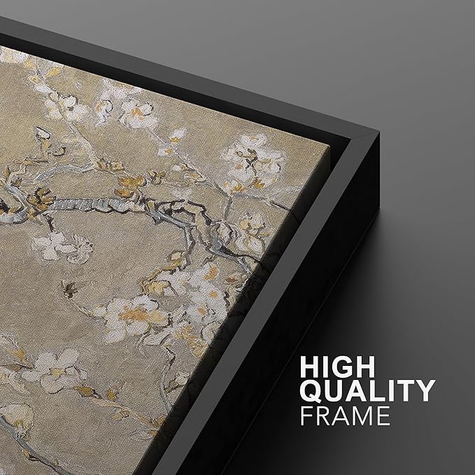 MUDECOR Framed Canvas Print Wall Art Blossoming Branches Vintage Floral Illustrations Realism Decorative for Living Room, Bedroom, Office - 24"x36"x3 Black