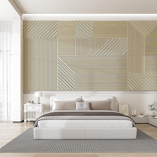 Casaphoria Acoustic Wall Panels, 4 PCS 23.6"x23.6", 3D Soundproof Wall Panels, Wood Slat Wall Panels for Home Office & Accent Walls, Oak