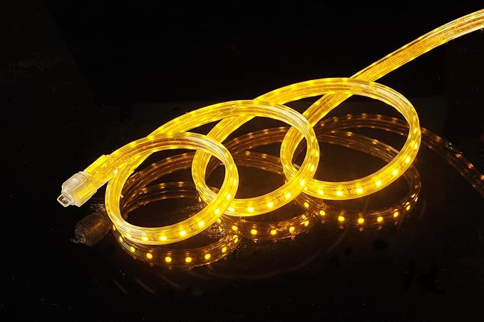 CBConcept UL Listed, 20 Feet,Super Bright 5400 Lumen, Yellow, Dimmable, 110-120V AC Flexible Flat LED Strip Rope Light, 360 Units 5050 SMD LEDs, Indoor Outdoor Use, Ready to use