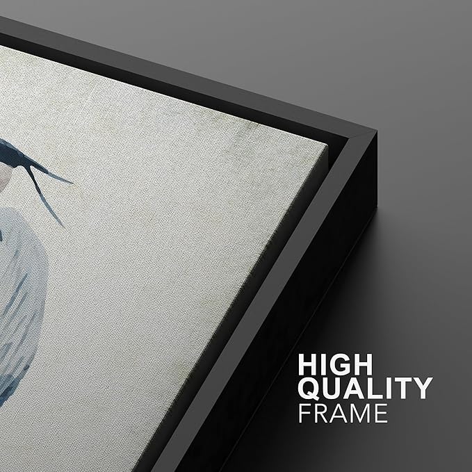 MUDECOR Framed Canvas Print Wall Art Heron Bird Wild Animal Prints Minimalist Modern Art Boho Relax Cozy Decor for Bedroom - 24"x36"x3 Black